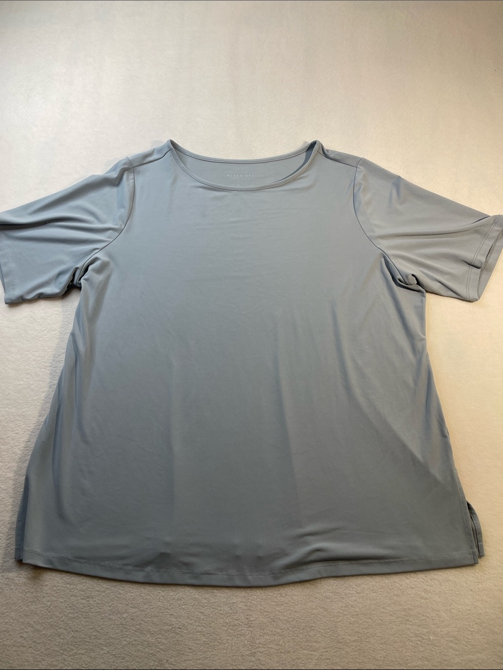 SUSAN GRAVER Women’s Short Sleeve Crewneck Top — Light Blue/Gray SIZE 2X